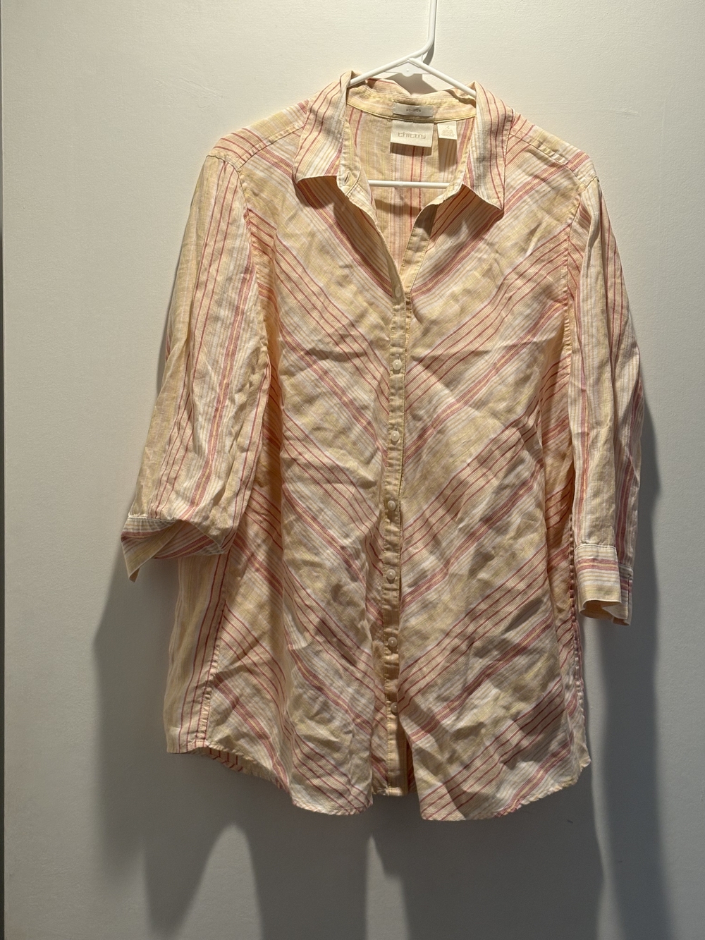 Chico's Striped Button-Down Shirt in Pink and Cream